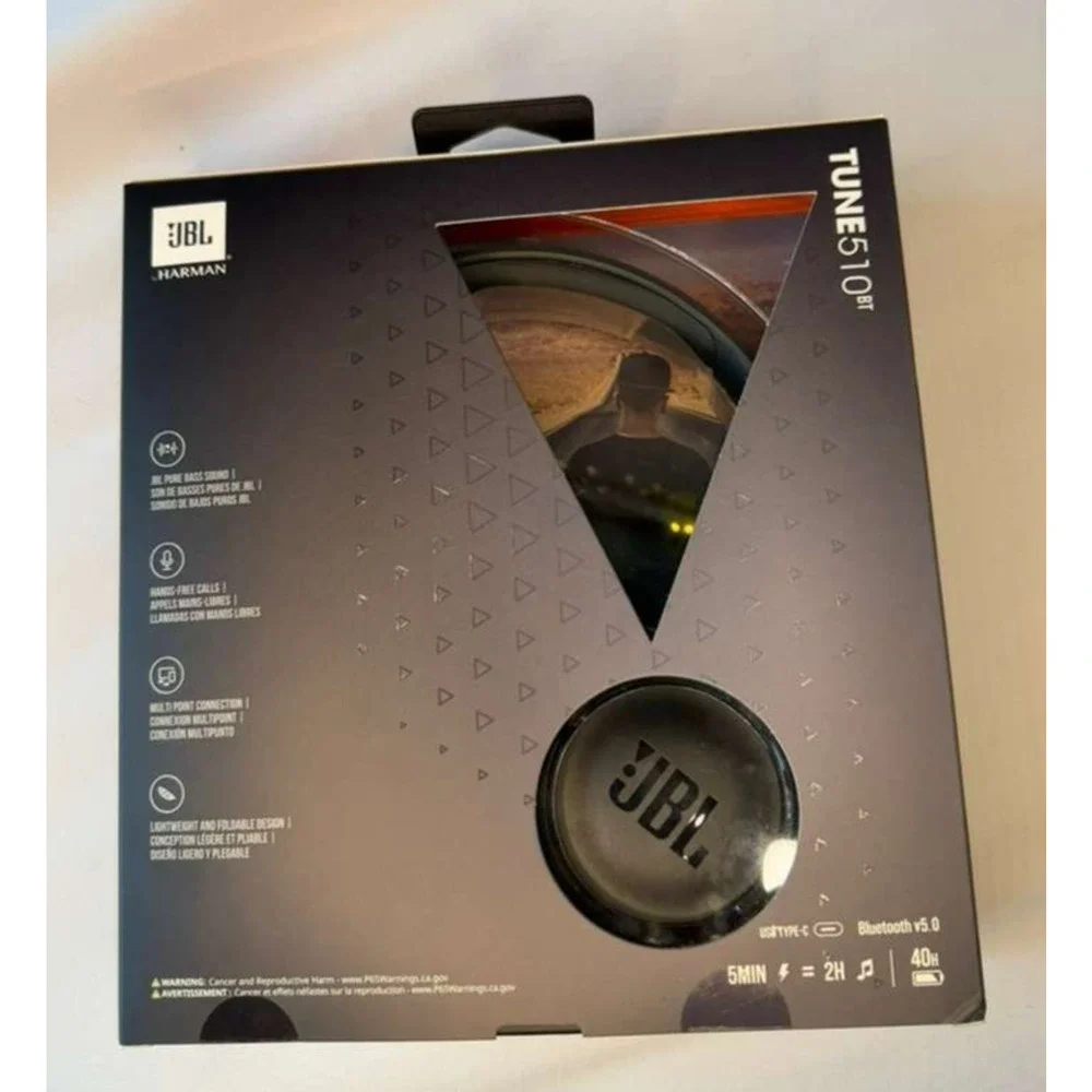 JBL Tune 510BT Wireless On-Ear Headphones - Pure Bass Sound - Black - NEW
